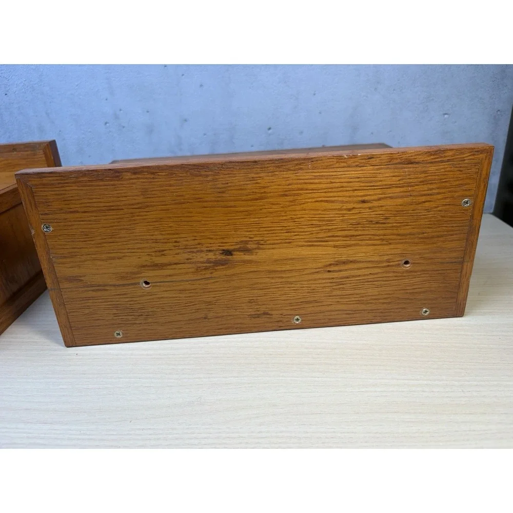 2 Vintage Scandinavian-style wooden shelf small desk organizer Brass Knob Oak